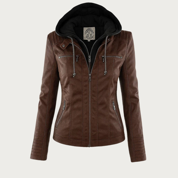 Flavia | Giacca in pelle robusta ed elegante marrone scuro