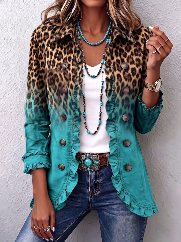 Elspeth™ | Blazer Giacca Ruffle Ombre Leopardo